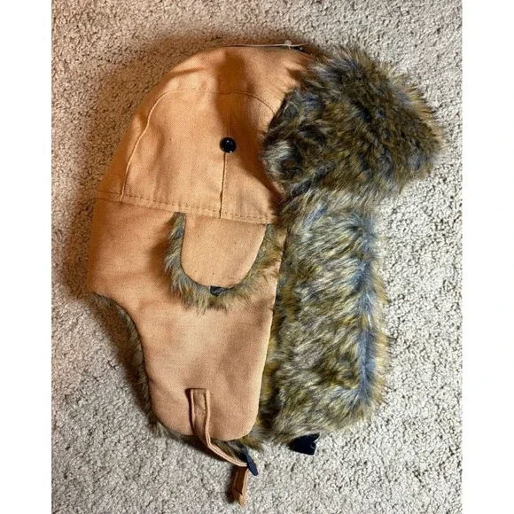 Clear Creek Trapper Aviator Hat Warm Faux Fur Brown Adjustable Chin Strap - Picture 4 of 6